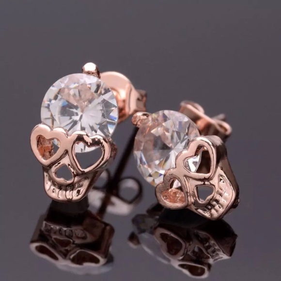 Jewelry - Rose Gold Skull Crystal Earrings Halloween 🎃